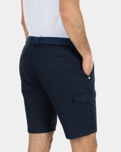 Plain cargo shorts with linen - High Summer Navy