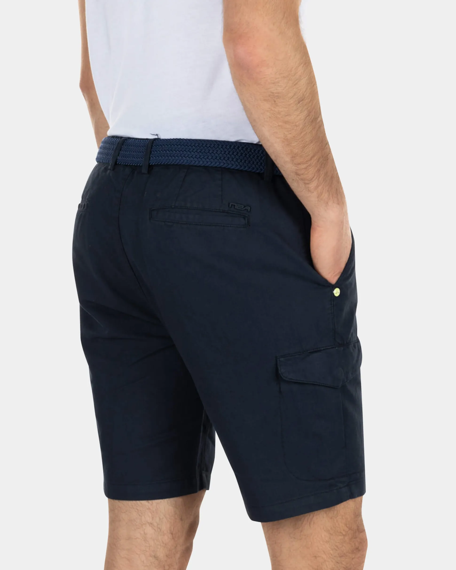 Plain cargo shorts with linen - High Summer Navy