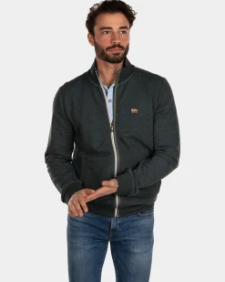 Plain cotton cardigan - Dark Pine