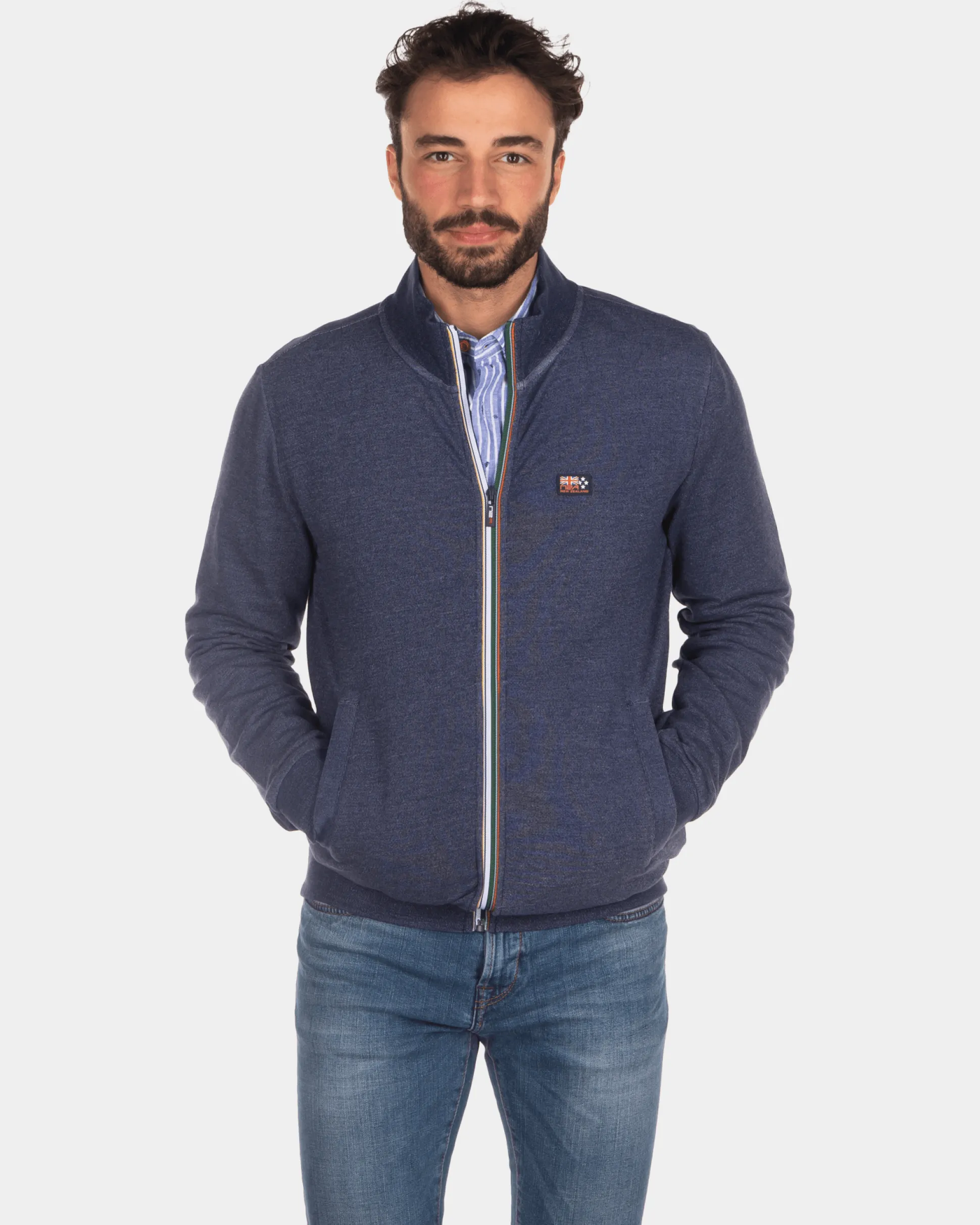 Plain cotton cardigan - Key Navy