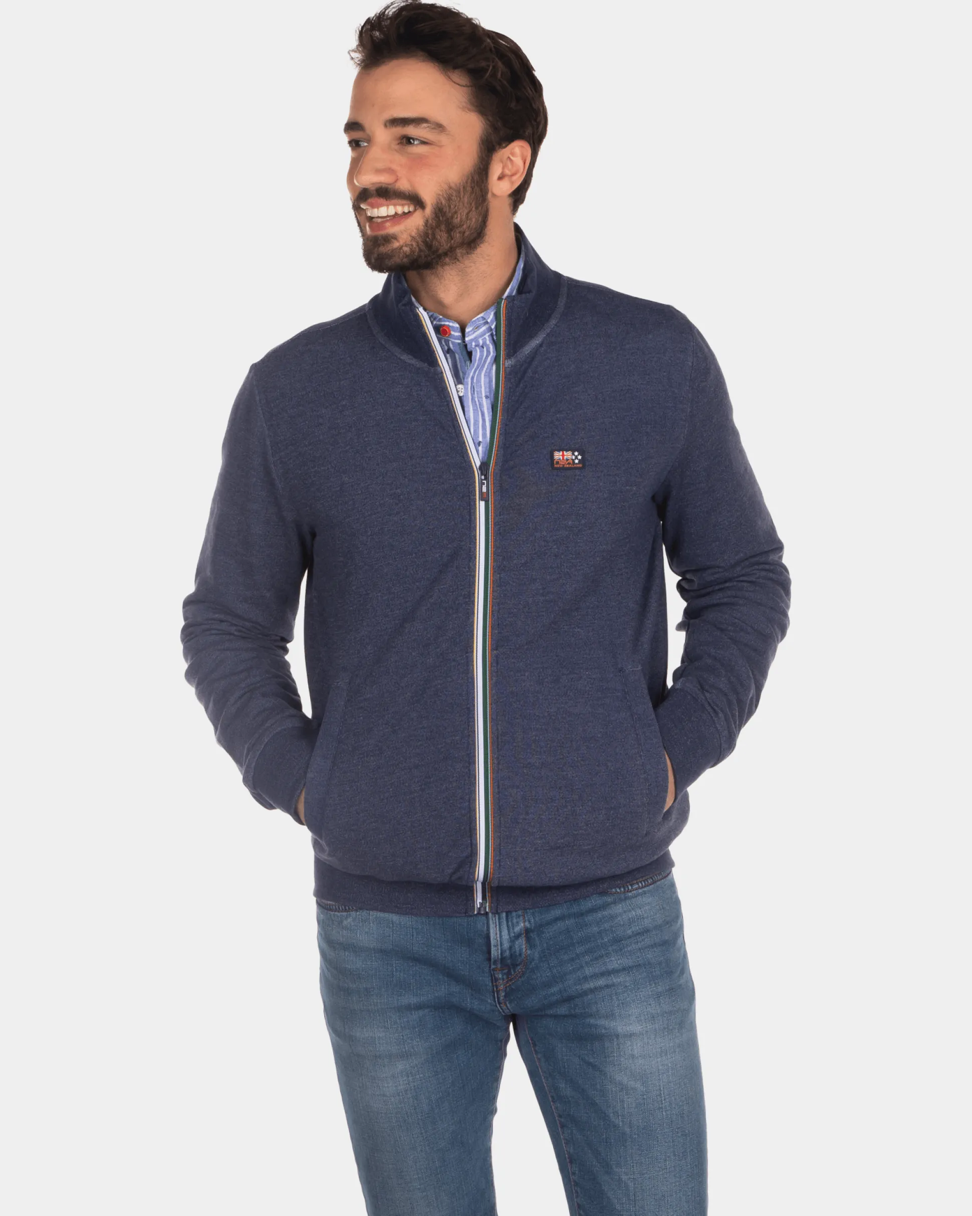 Plain cotton cardigan - Key Navy