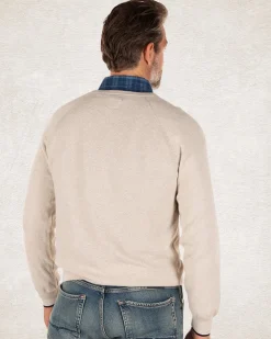 Plain cotton crew neck jumper - Shadow White