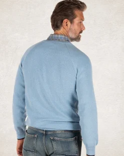 Plain cotton crew neck jumper - Pale Blue