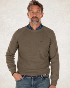 Plain cotton crew neck jumper - Army Ground