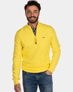 Plain cotton half zip pullover - Country Yellow