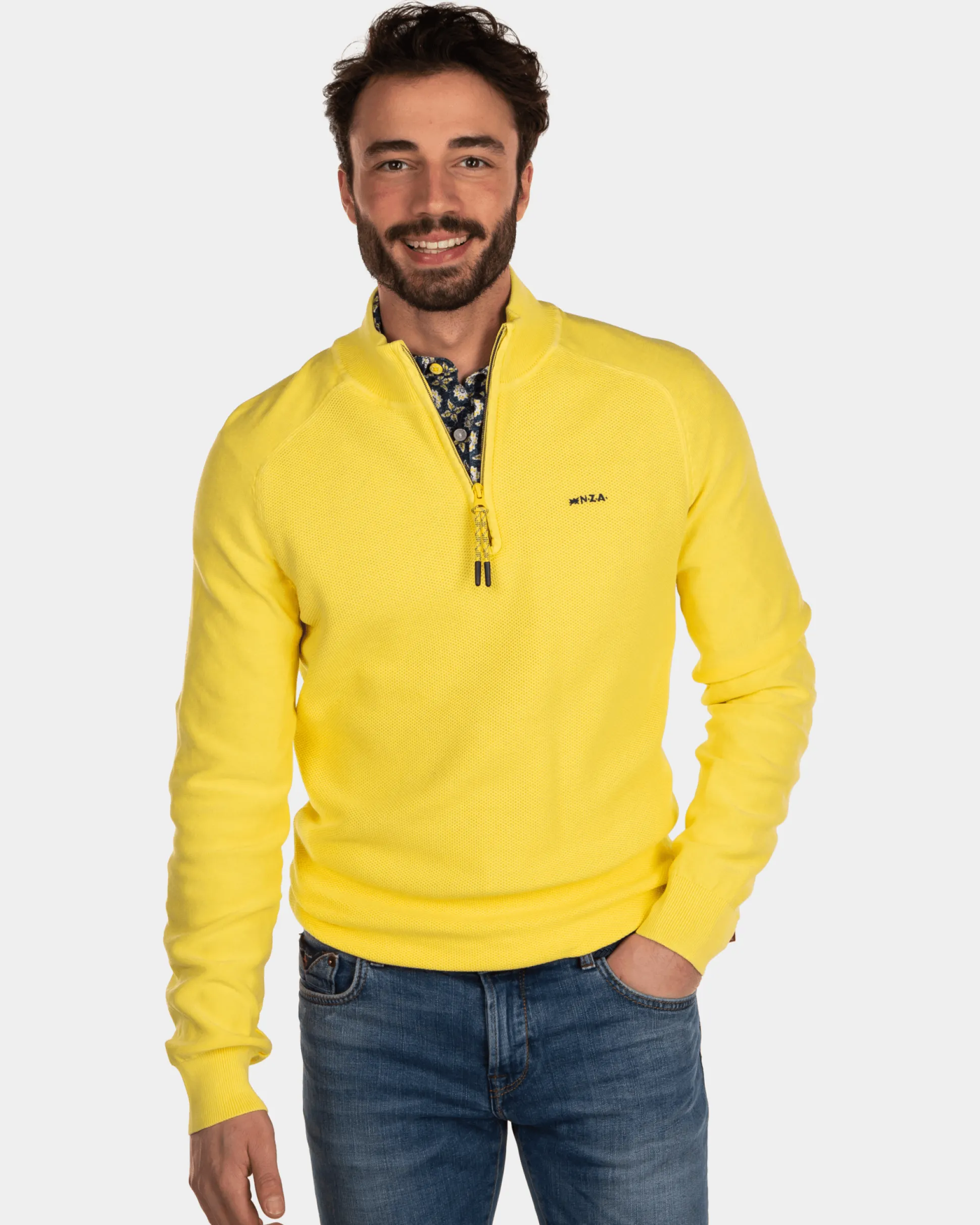 Plain cotton half zip pullover - Country Yellow
