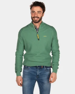 Plain cotton half zip pullover - Active Army