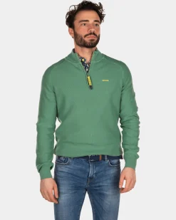 Plain cotton half zip pullover - Active Army