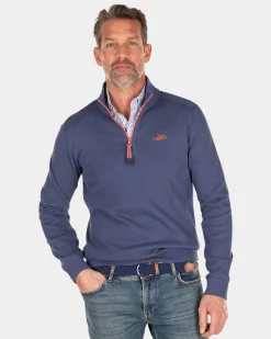 Plain cotton half zip sweater - Dusk Navy