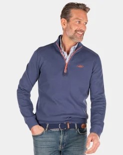 Plain cotton half zip sweater - Dusk Navy