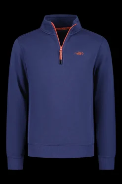 Plain cotton half zip sweater - Dusk Navy