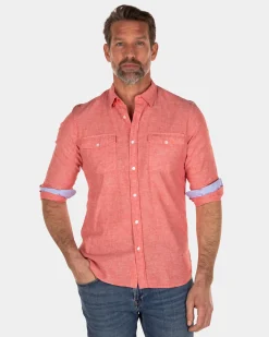 Plain cotton linen shirt - Orange Red