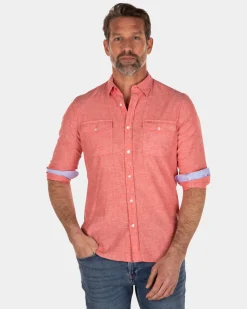 Plain cotton linen shirt - Orange Red