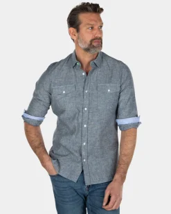 Plain cotton linen shirt - Key Navy