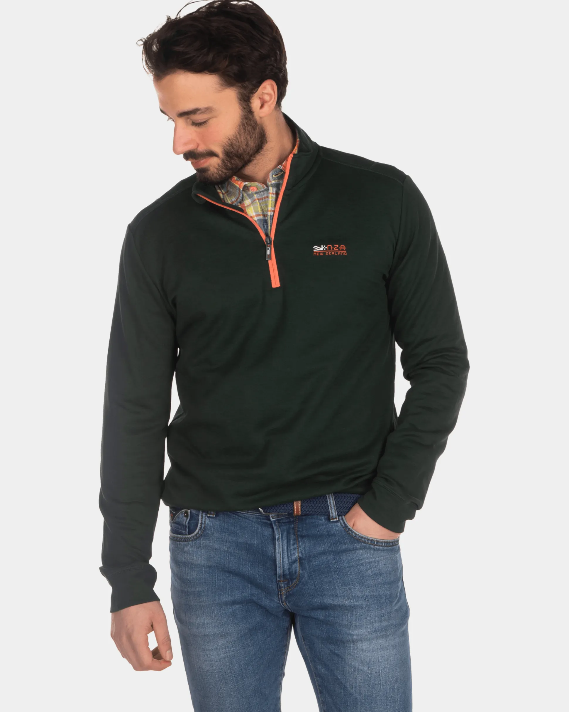 Plain half zip sweater - Dark Pine