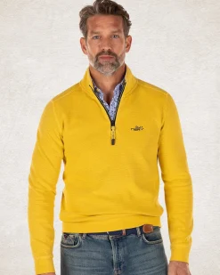 Plain half-zip sweater from cotton stoke yellow