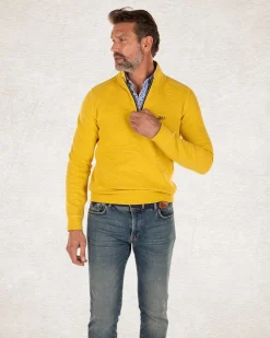 Plain half-zip sweater from cotton stoke yellow