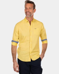 Plain linen shirt in many colors - Iguana Yellow