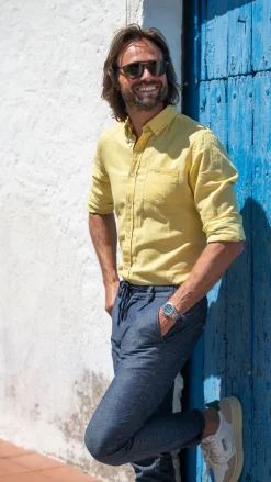 Plain linen shirt in many colors - Iguana Yellow