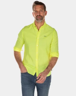 Plain linen shirt with long sleeves - High Summer Yellow