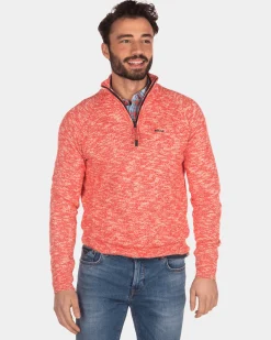 Plain sweater with half zip - Orange Red