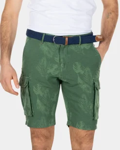 Printed linen cotton cargo shorts - Active Army