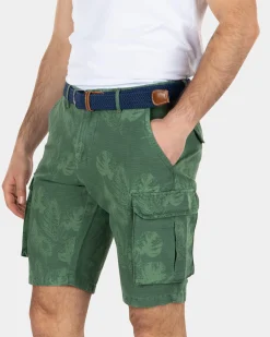 Printed linen cotton cargo shorts - Active Army