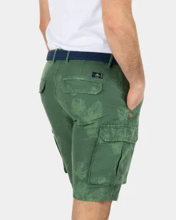 Printed linen cotton cargo shorts - Active Army