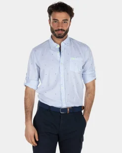 Printed linen shirt - Light Blue