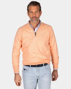 Pullover with half zip in orange