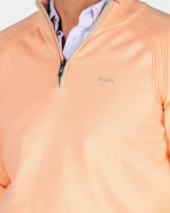 Pullover with half zip in orange