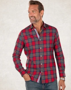 Red and black cotton flannel shirt - Carmine red