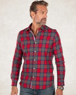Red and black cotton flannel shirt - Carmine red