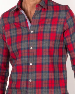 Red and black cotton flannel shirt - Carmine red