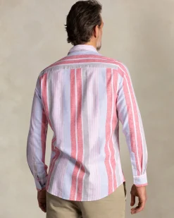 Red and blue striped linen shirt