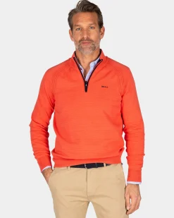 Red cotton half-zip pullover - Red Orange