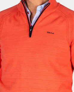 Red cotton half-zip pullover - Red Orange