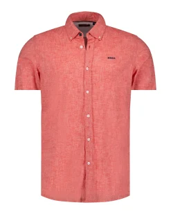 Red cotton-linen short-sleeve shirt