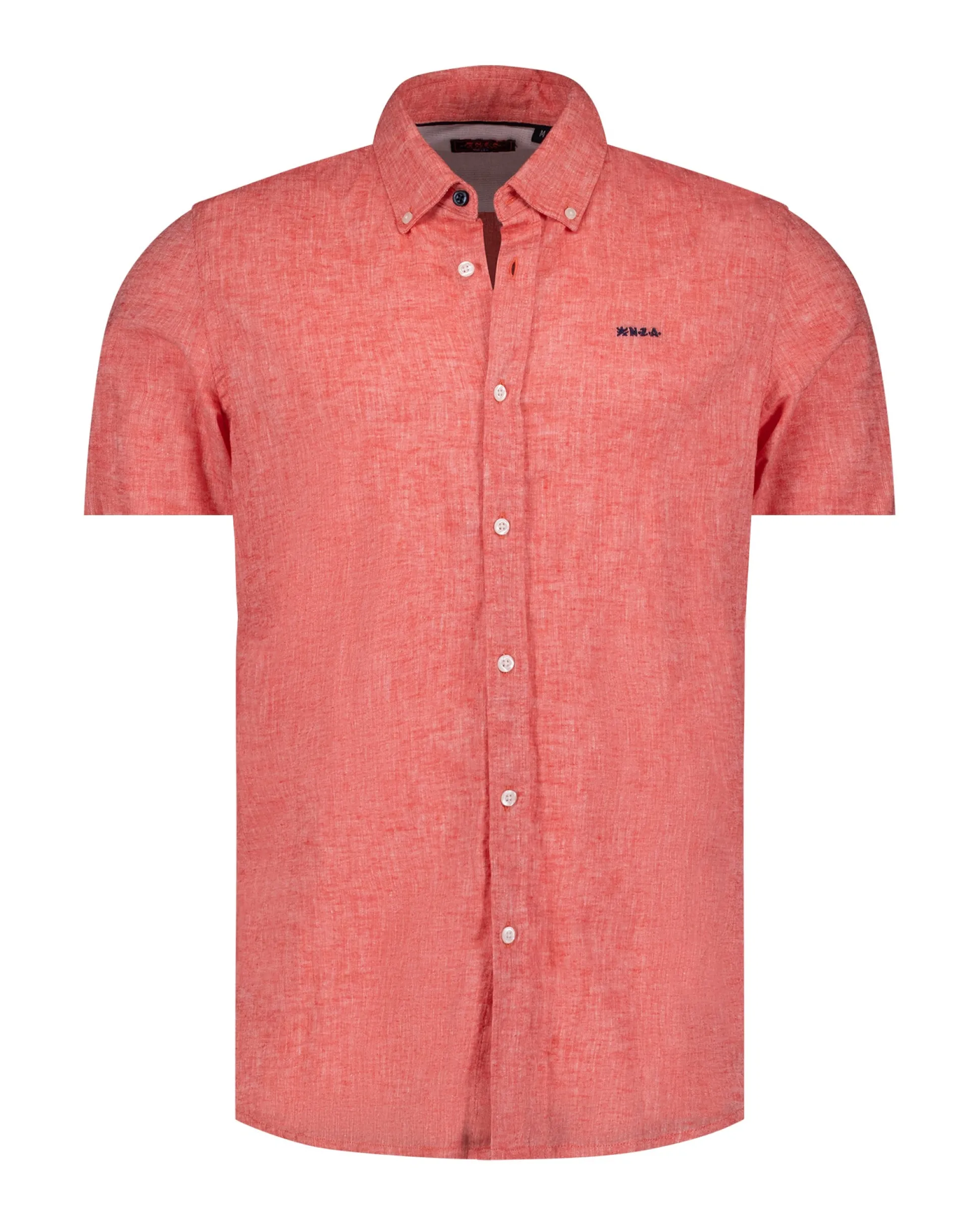 Red cotton-linen short-sleeve shirt