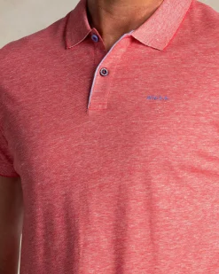 Red solid polo made of cotton and linen