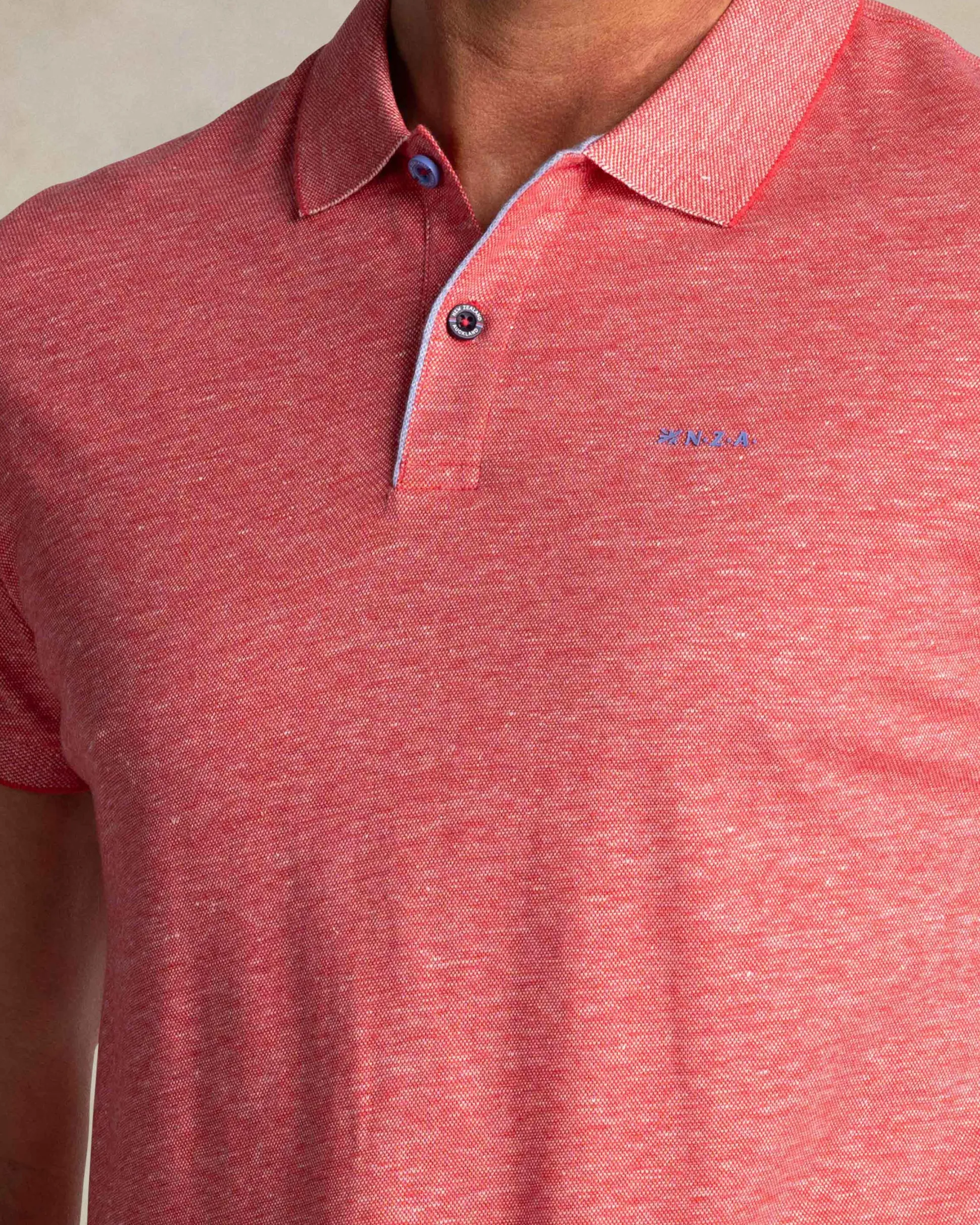 Red solid polo made of cotton and linen