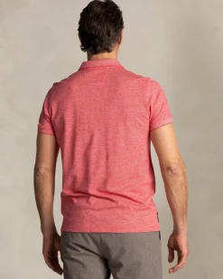 Red solid polo made of cotton and linen