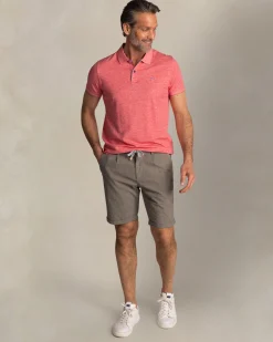 Red solid polo made of cotton and linen
