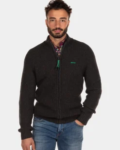 Rib knitted cardigan Dry - Dark Army