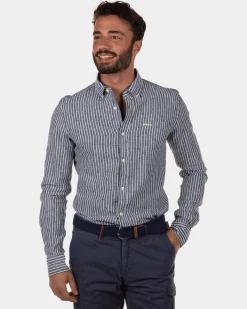 Rotonuiaha Striped Linen Shirt - Lead Green