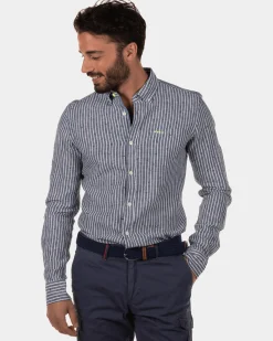 Rotonuiaha Striped Linen Shirt - Lead Green