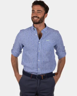 Rotonuiaha Striped Linen Shirt - Chinese Blue