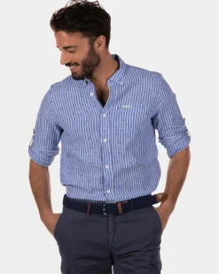 Rotonuiaha Striped Linen Shirt - Chinese Blue