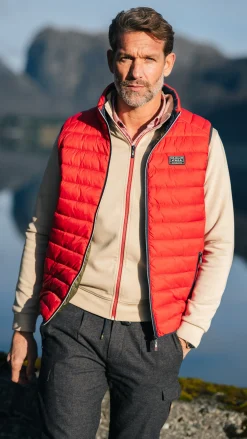 Sand-colored cardigan with red accents - Shimmering Sand