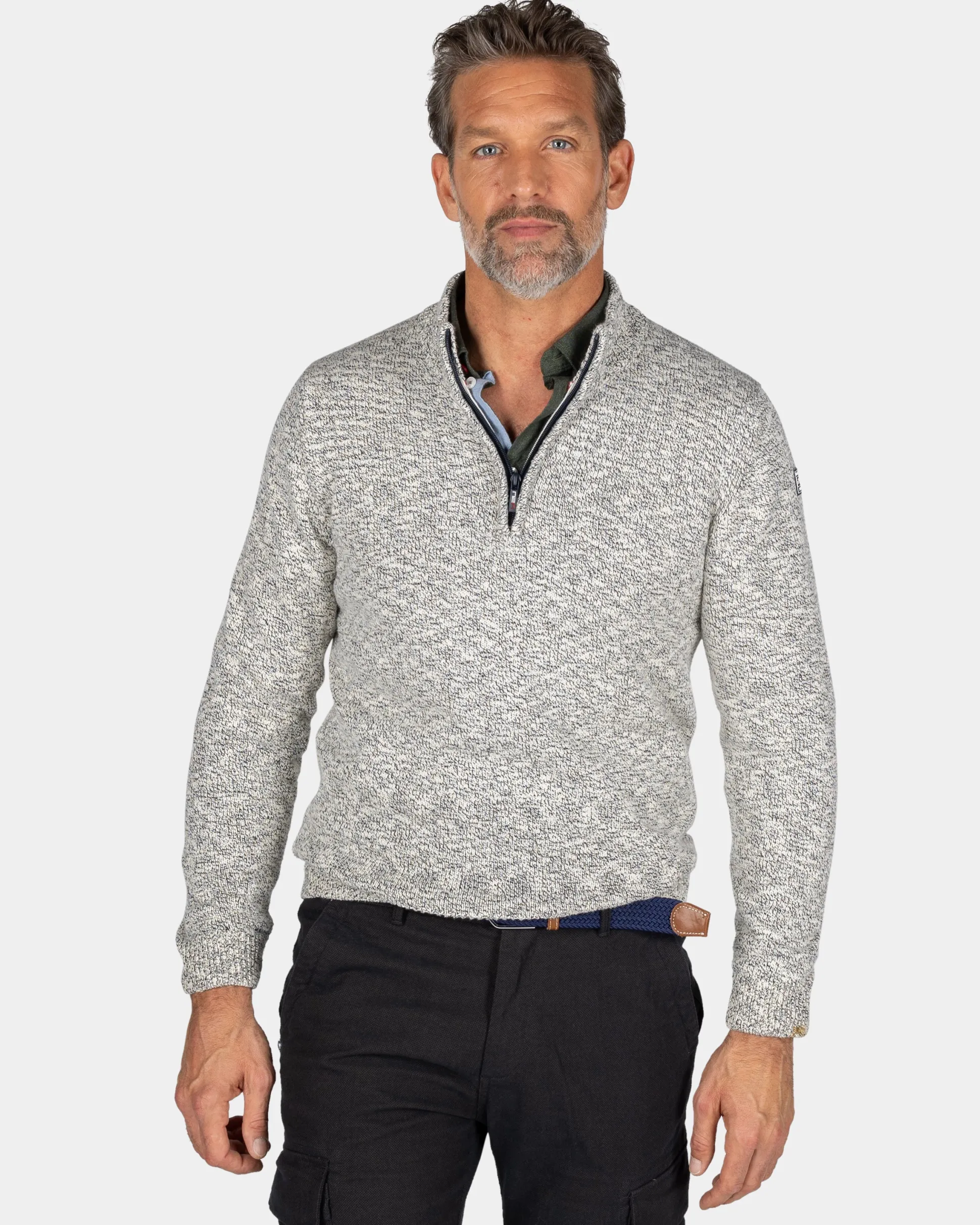 Sand-colored cotton sweater with half-zip - Shimmering Sand
